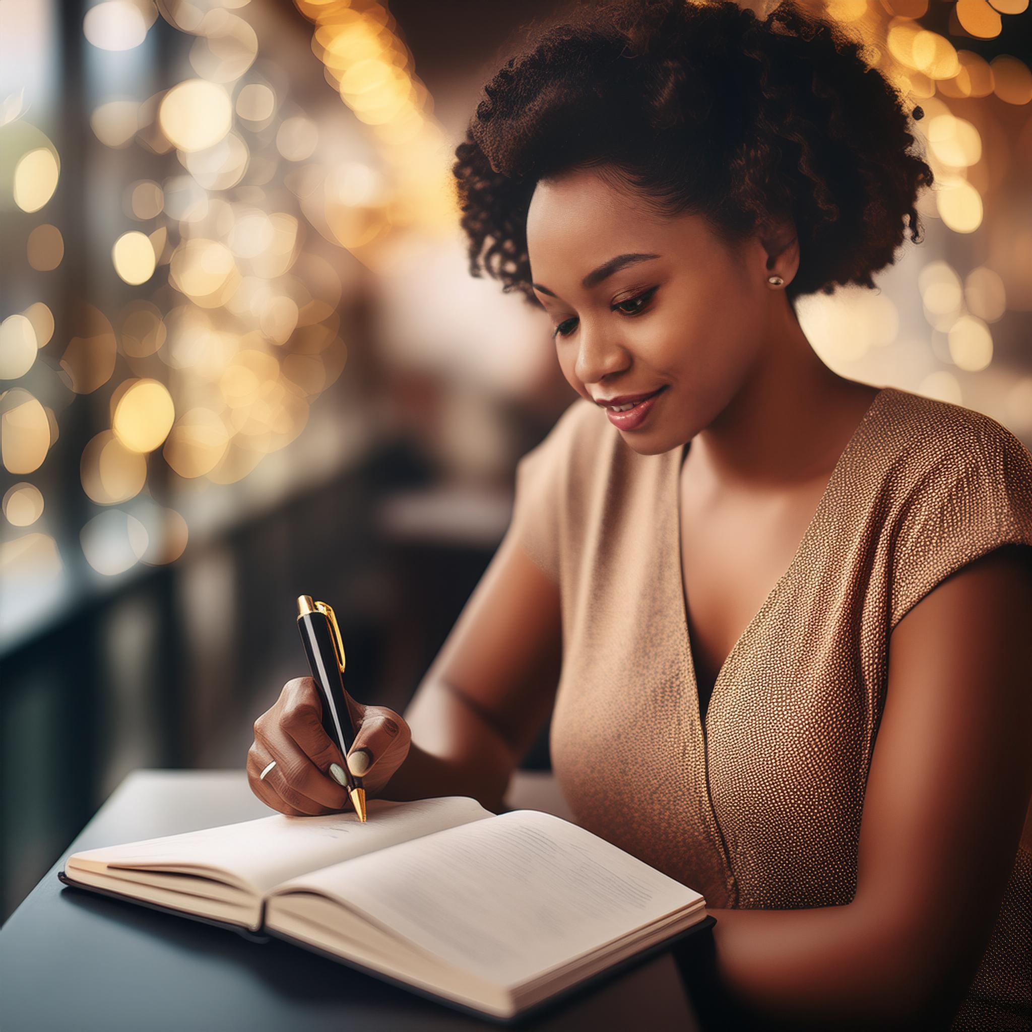 A woman writing in a journal