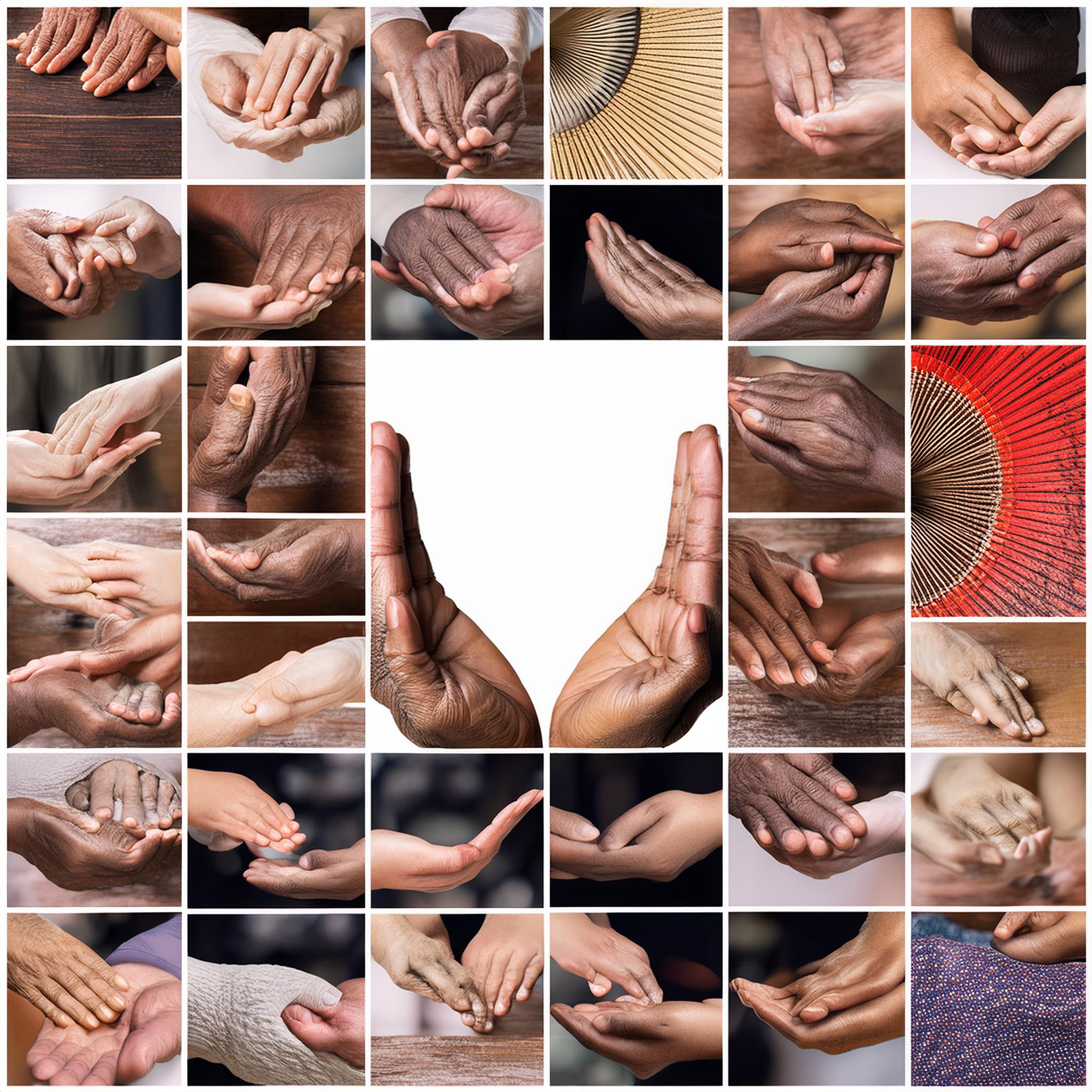 A collage of many different hands